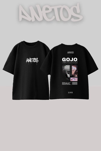 Gojo Satoru 2 Design Back Printed Cotton Black Oversize T-Shirt