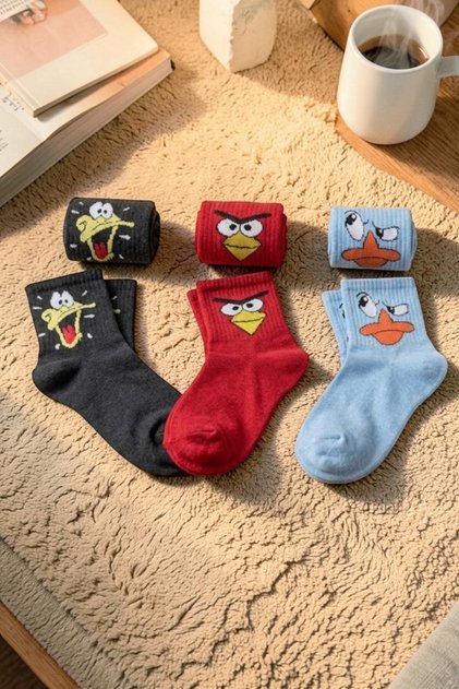 3 Pairs of Colorful Patterned Unisex Socks Cotton Soft Textured College Socks