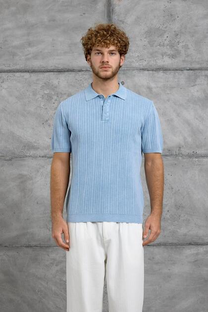 Men's T-Shirt Dp Polo Collar Baby Blue Oversize Cotton