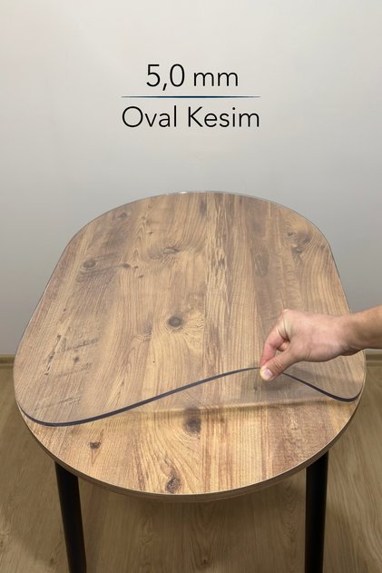 Oval 5,0 mm Şeffaf Kalın PVC Masa Örtüsü Kaymaz Silinebilir Masa Koruyucu (Düz Hatlı Masa Uyumlu)