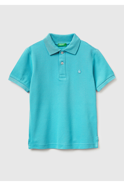 Boy's Light Blue Logo Pique Polo T-Shirt