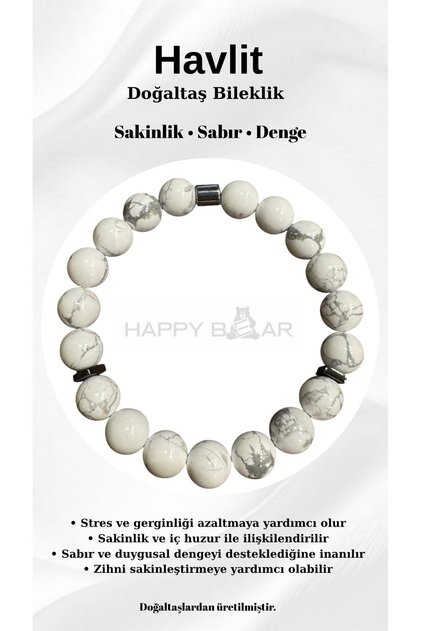 Howlite Natural Stone Bracelet 8 mm – Stone of Calmness and Balance