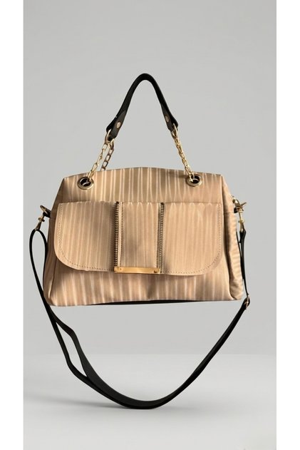 Women's Pleated Black Double Compartment Handbag with Shoulder Strap