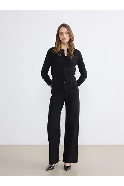 Lcw Jeans Black High Waist Wideleg Women's Jean Trousers