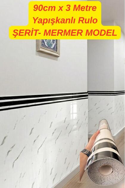 90cmx 3 Metre Mermer Şerit Desenli Rulo Kendinden Yapışkanlı Duvar Paneli Kağıdı CYCZT00186