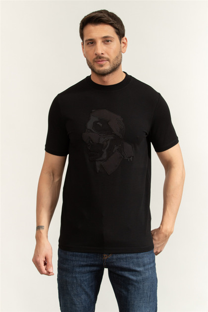 Erkek Bisiklet Yaka T-Shirt Siyah