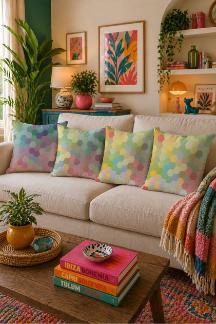 Pastel Hexagonal Geometric Double-Sided Printed 4-Piece Throw Pillow Cover Set