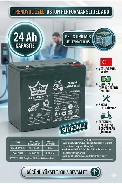 12V 24Ah Derin Döngülü Jel Akü - Uzun Ömürlü Güneş Enerjisi ve Engelli Aracı Aküsü