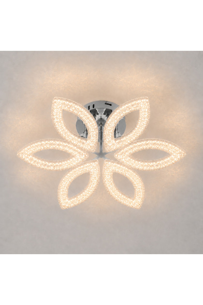 Modern LED Plafonyer Avize 6 Oval Başlıklı Gümüş Renk – Kumandalı 4 Modlu Salon & Oturma Odası Avizesi