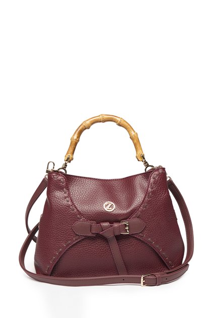 Claret Red Bag with Wooden Handle and Buckle 0065