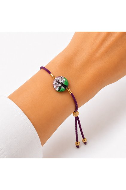 Murano Glass Tree of Life Figured Adjustable Purple String Bracelet