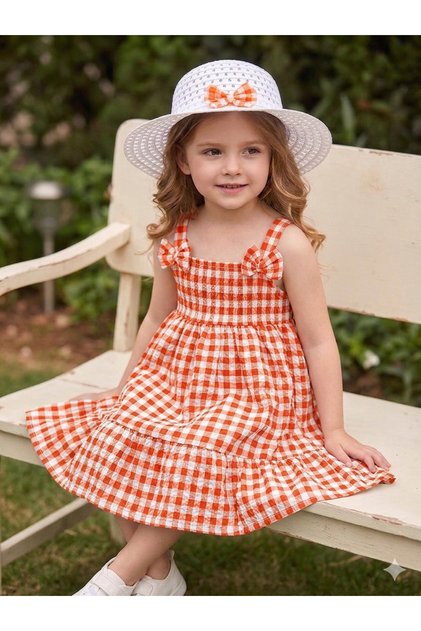 Orange Sapkali Askili Baby Children's Dress
