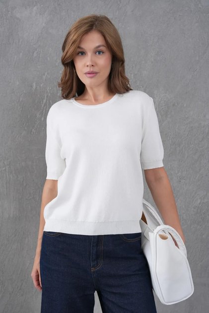 Women's Crew Neck Premium Yarn Knitwear Blouse 12273