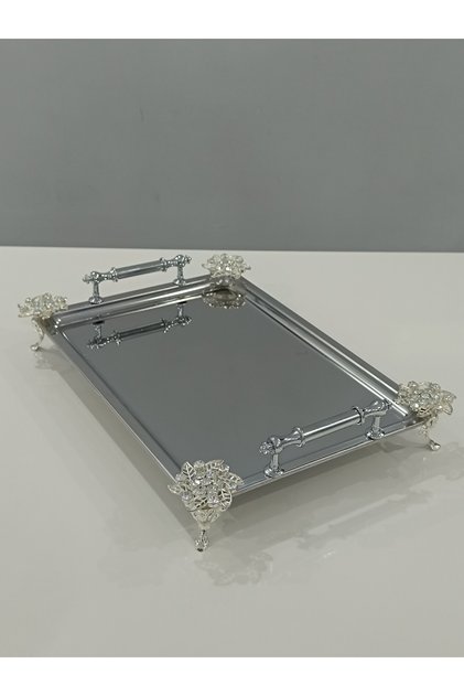 Figured, Metal Legs, Metal Handles, Stainless Steel Rectangular Tray Luxury Presentation Tray