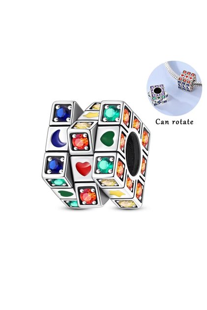 KJC1817 New 925 Sterling Silver Colorful Rubik's Cube Charms Bead Fit Original Bracelet DIY Women Bi