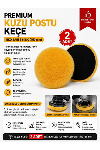 Premium Kuzu Postu Keçe Eko Sarı 6 inç 150 mm (2 adet)