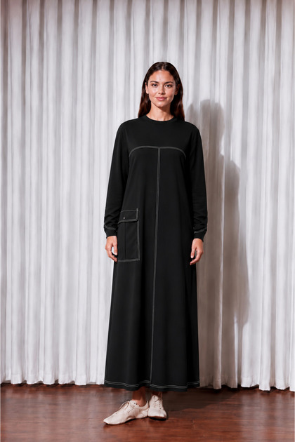 26128 Sporty Stitched Dress with Pocket Bag