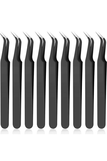 Black 9 Pcs 1PC Stainless Steel Curved Straight Eyebrow False Eyelash Tweezers Nail Art Extension Ma