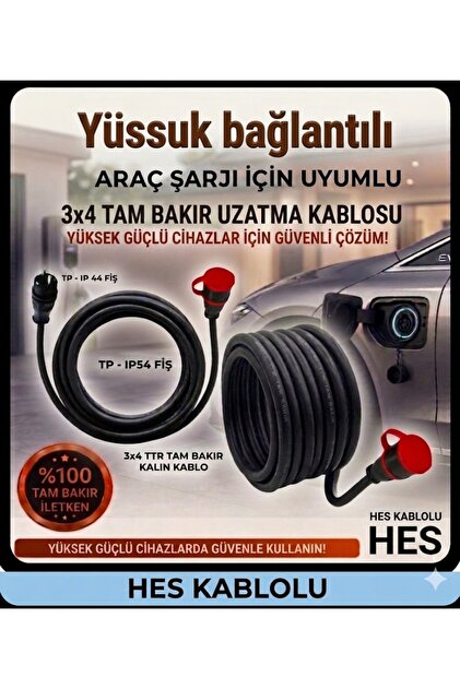 DC-ELEKTRO HES KABLOLU Evden Araç Şarjı Uyumlu 20 Metre (3x4 mm
