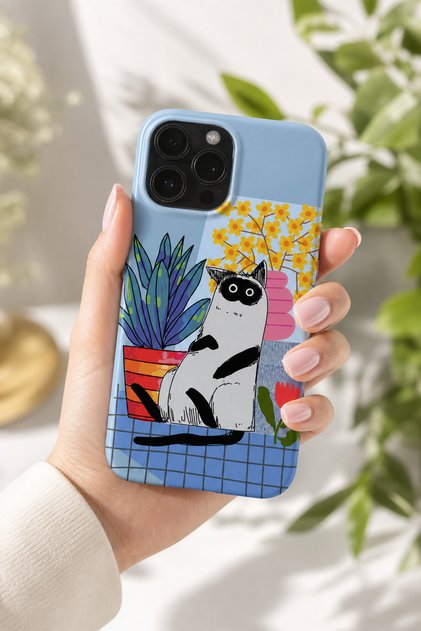iPhone 15 Pro Max Compatible Launch Silicone Cat Patterned Shock Absorbing Case Blue