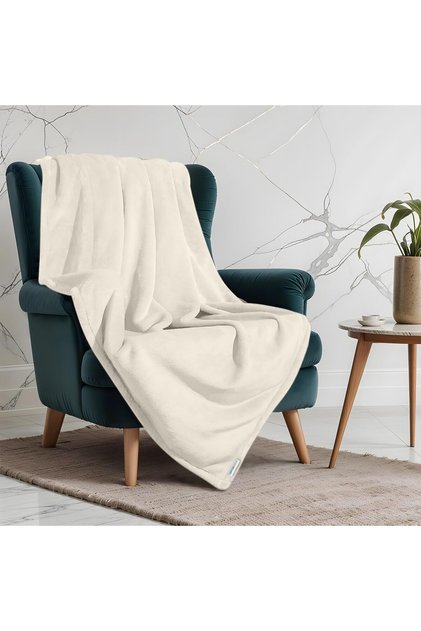 Micro Fleece Flannel Blanket Single Size 150x220cm Ultra-Soft 260 GSM Super Plush Throw Blanket Soft Warm Couch Cozy Blanket for Bed Sofa Travel Camping Lightweight for All Season Ivory