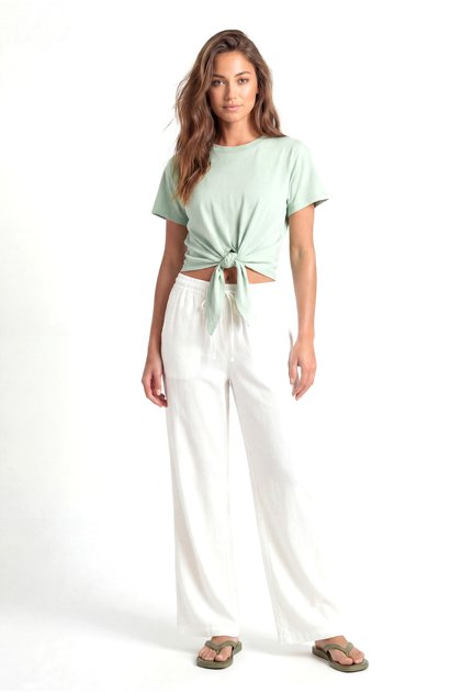 High Waist Elastic Waist Linen Trousers