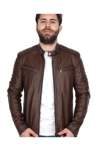 100% Genuine Lamb Leather Men's Brown Coat