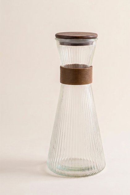 Ahşap Halkalı Gravürlü Cam Sürahi - 1000 ML