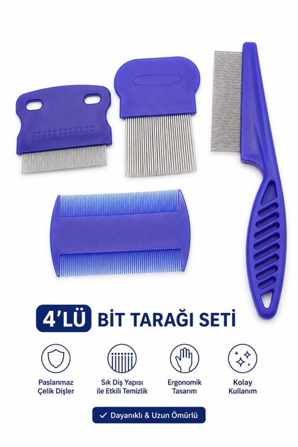 4-Piece Lice Comb Set Cat Dog Hair Comb Stainless Steel Fine-Toothed Flea and Lice Removal Comb