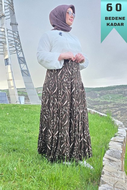 Women's Clothing Plus Size Brush Pattern Gypsy Skirt with Elastic Waist in Wrinkled Fabric