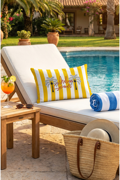 Dolce Vita Patterned Pastel Yellow Rectangular Throw Pillow 33 X 53 cm Double-Sided Pillowcase