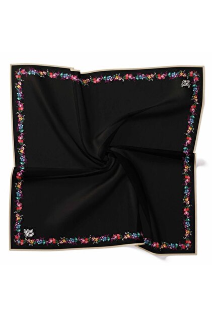 New Season Tivil Polyester Scarf Black Background Floral Pattern Border