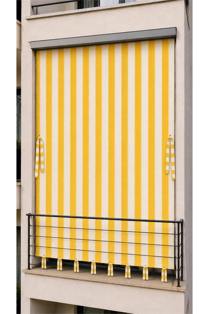 Water Resistant Cornice Balcony Curtain Modern Outdoor Background Curtain Yellow-White
