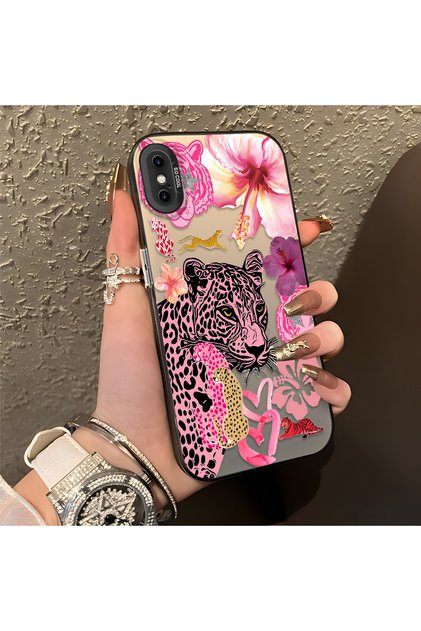iPhone XS Max Compatible Silicone Edge Hard Back Case Couple Phone Case Leopard Pattern