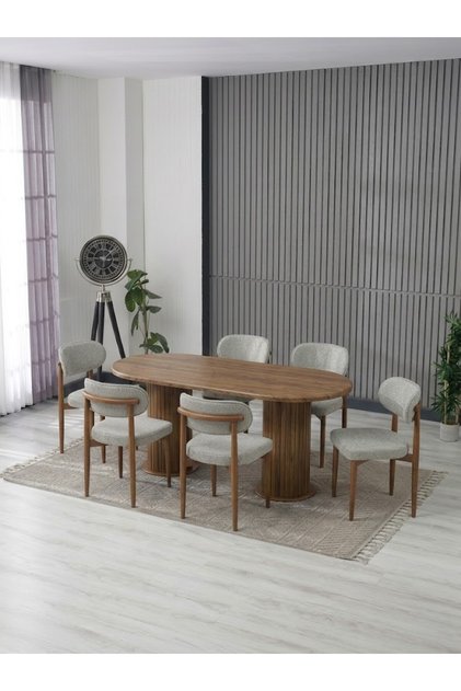 AURA BOHEM MASA TAKIMI 90X180 MDF MASA VE 6 ADET POLO SANDALYE