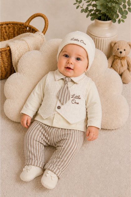Little One Striped Stylish Baby Boy 5 Piece Hospital Discharge Set