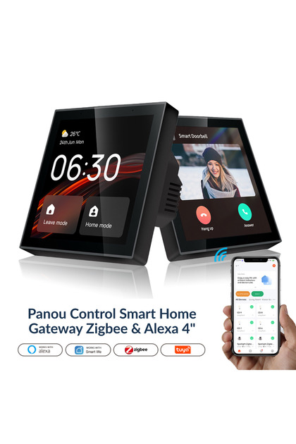 Panou de control Smart Home 4 ", Ecran tactil HD, Hub Gateway Zigbee 3.0 și Bluetooth, Control Wi-Fi, Tuya, Smart Life, Alexa și Google Home, Negru