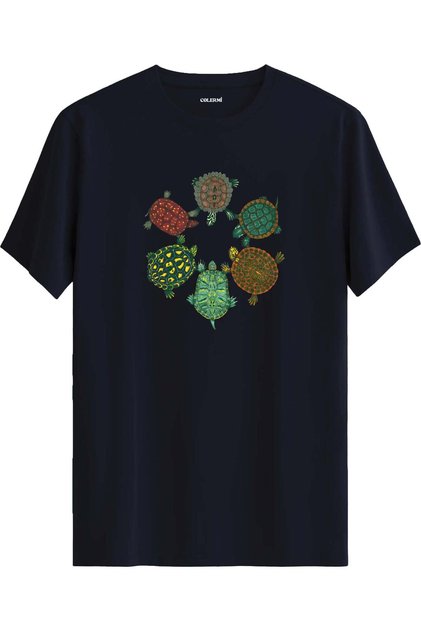 Nature Themed T-Shirt with Turtle Composition