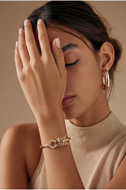 BRATARA FIXA CAQP DE JAGUAR PUNCH ,Otel inoxidabil placat cu aur 14 k