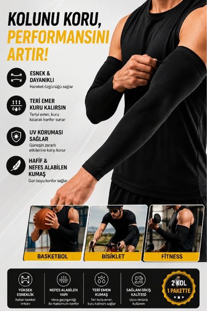 MORTİMER BASKISIZ Unısex Siyah Spor Tactel Basketbol Voleybol kolluk
