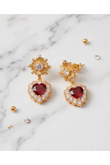 Cardelia Heart Cut Zircon Stone Flower Motif Dangle Steel Xuping Earrings