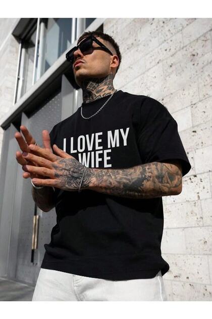 Men's I Love My Wife Printed Oversize T-Shirt Casual Boyfirend