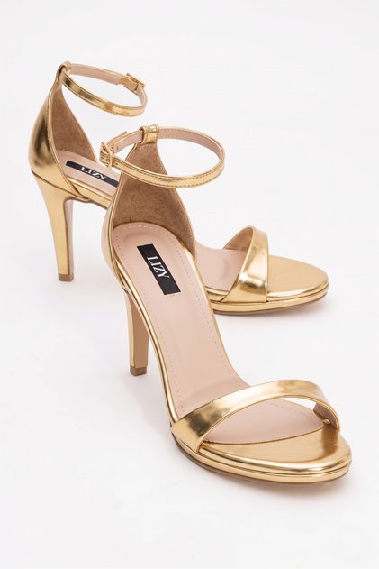 Gold Single Strap Women's Shoes with 9 cm Heel