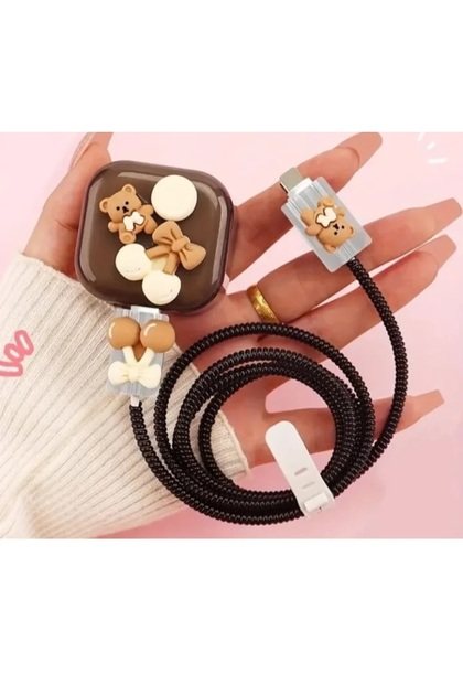 Teddy Bear Charger Protector Case with Bow Accents - Anti-Scratch Cover for iPhone Chargers (
