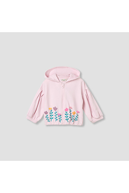 Floral Print Hooded Sweatshirt with Long Sleeves