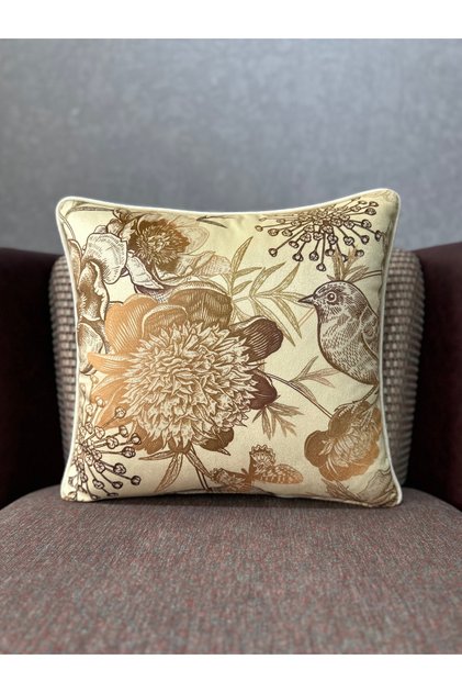 Robin-112231 Custom Made Cream Color Imported Silk Velvet Cushion Cover 43X43 Size
