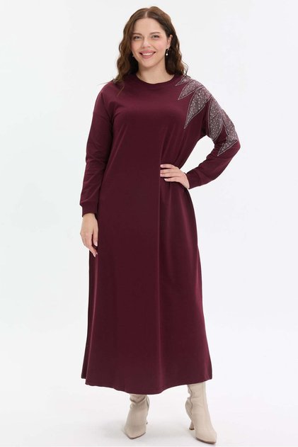 Stone Detailed Comfortable Fit Long Women's Dress