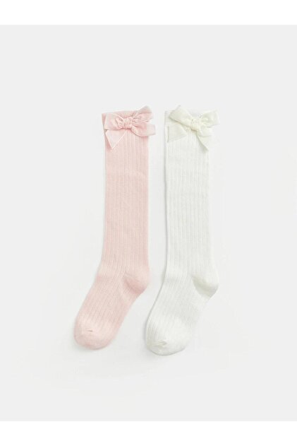 Kniestrümpfe für Mädchen mit Schleife, 2er-Pack (S6)