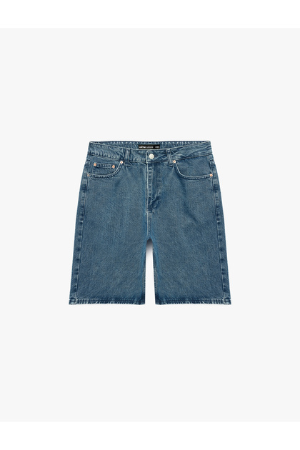 Normal Waist Cotton Bermuda Straight Fit Jean Shorts