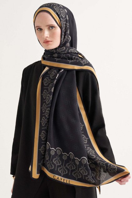 Lua Floral Floş Shawl Black